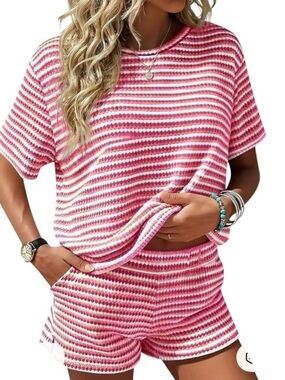NWT FISOEW Striped 2-Piece Knit Shirt/Short Set XL